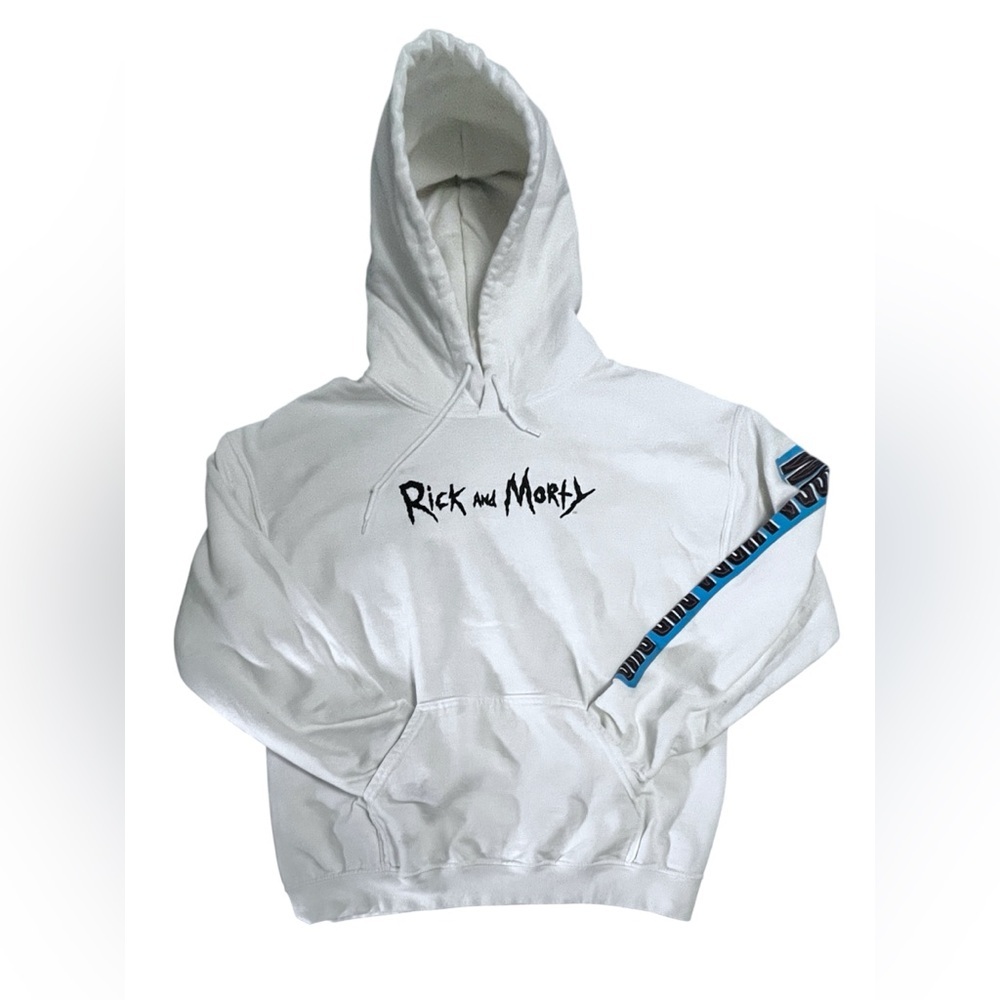 Vtg Y2K Adult Swim Rick‎ and Morty White Hoodie Sweatshirt Med Kidcore Nostalgia